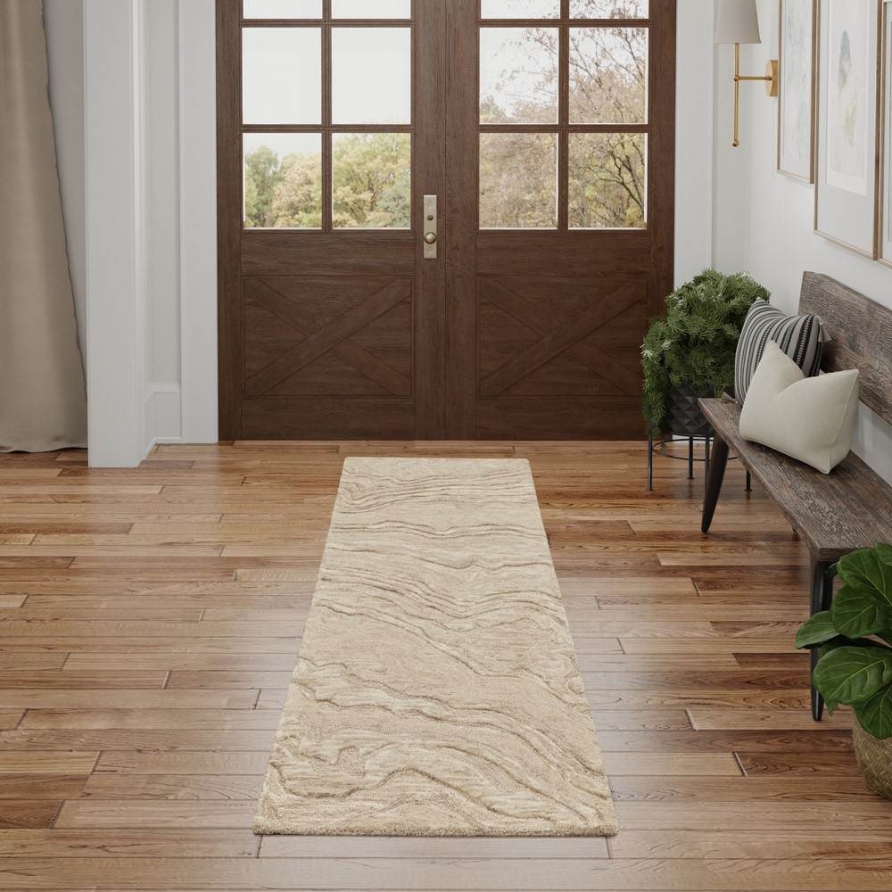 Graceful GRU01 Abstract Wool Runner Rugs by Nourison in Taupe Brown